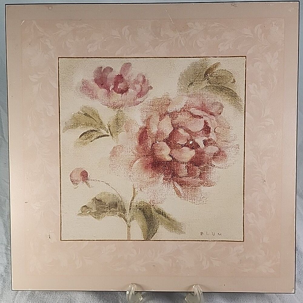 Print Rose on Acanthus By Cheri Blum 15.75" X 15.75" On Wood Art Made In Canada